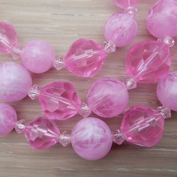 Pink Three-Strand Beaded Necklace with Hook Clasp - Picture 7 of 7